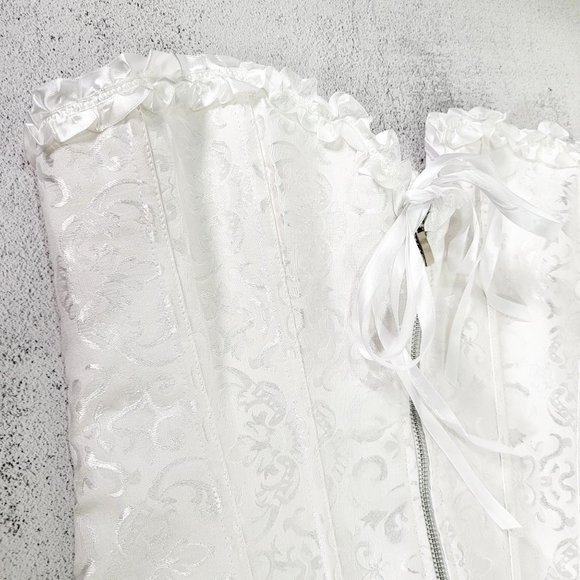 NEW ADORE ME White Corset LARGE Ruffle Tie Bride Bridal Wedding Ruffle Trim - Picture 5 of 10